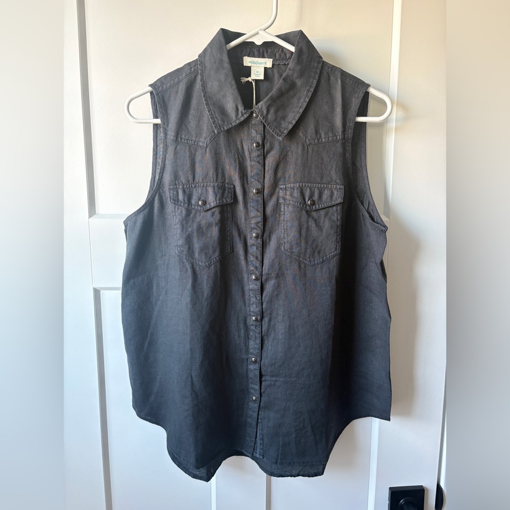 Sundance Willow black sleeveless 100% linen button down top NWT Medium